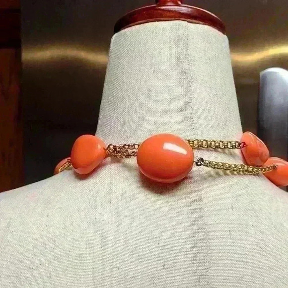 RARA Vintage kenneth Jay lane necklace Coral orange with golden chain KJL - Picture 5 of 9